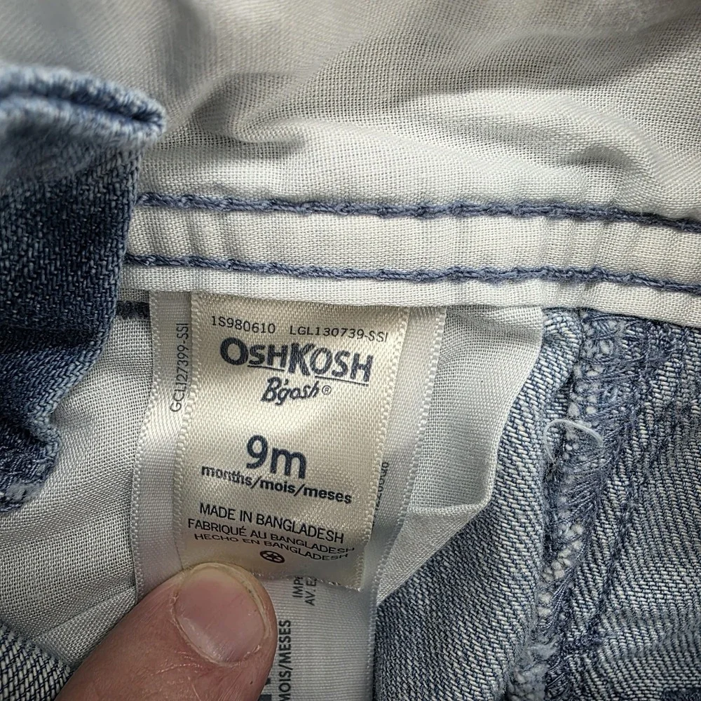 OshKosh Bgosh Vintage Baby Boy Girl Overalls 9M Blue Denim American Flag USA